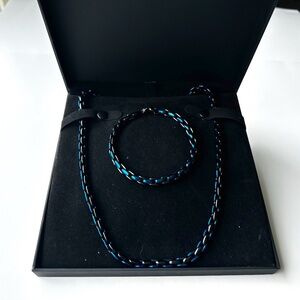 Men’s Solid Stainless Steel Black & Blue Ion Necklace 20” & Bracelet 8.5" Set